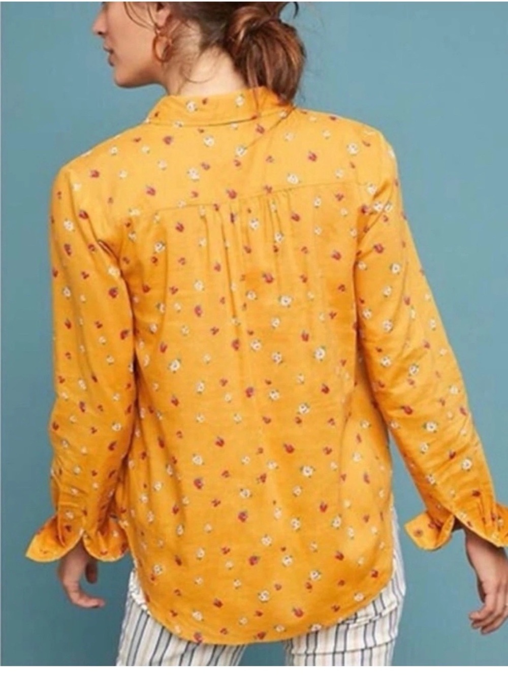 Anthropologie Maeve Phyllis Button Down Shirt Floral Mustard Yellow size 8 - Picture 2 of 11